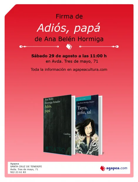 Firma de Adiós, papá, de Ana Belén Hormiga — Talleres y Formación en Santa Cruz de Tenerife, Tenerife