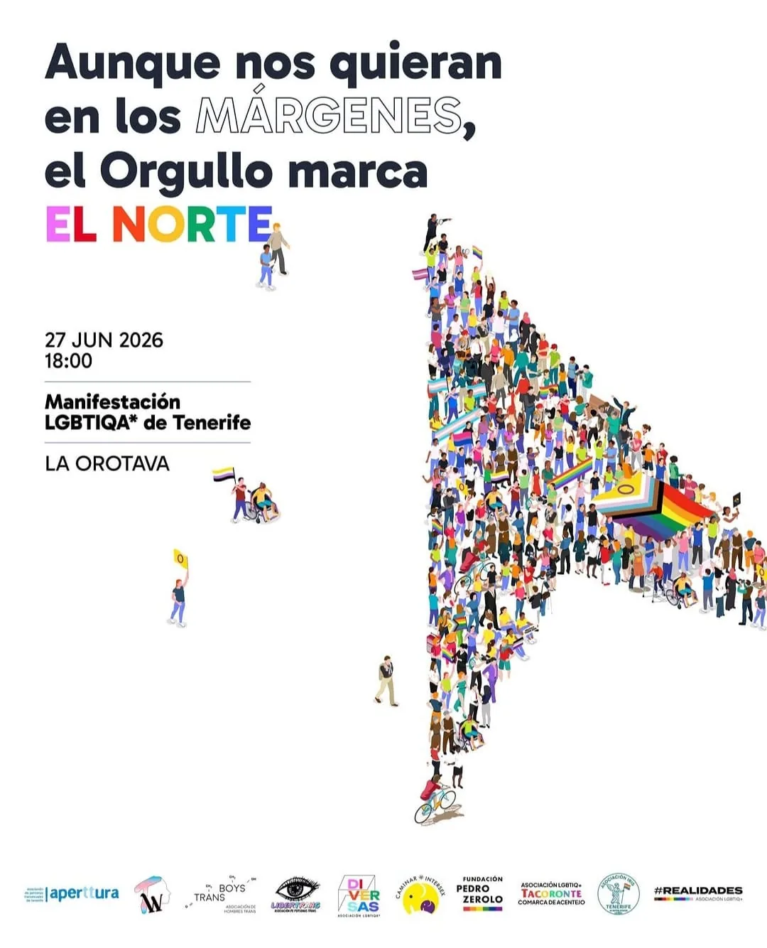 Manifestación: “Aunque nos quieran en los márgenes, el Orgullo marca el norte”. — Fiestas y Festivales en La Orotava, Tenerife