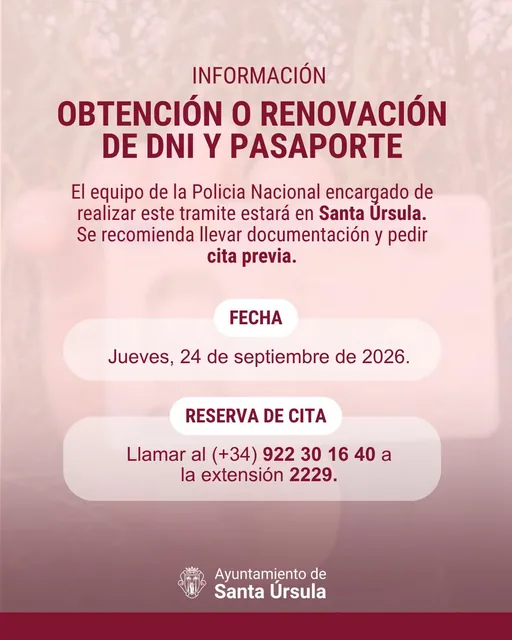 Obtención y renovación del DNI y pasaporte — Talleres y Formación en Santa Úrsula, Tenerife
