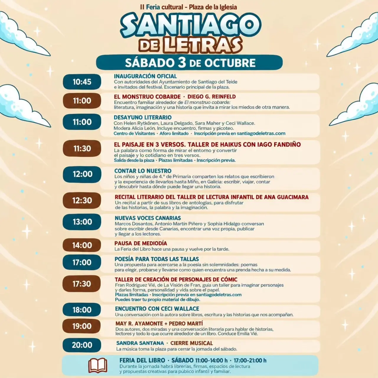 Programación del Sábado 3 de Octubre - Festival Santiago de Letras 2026 — Talleres y Formación en Santiago del Teide, Tenerife