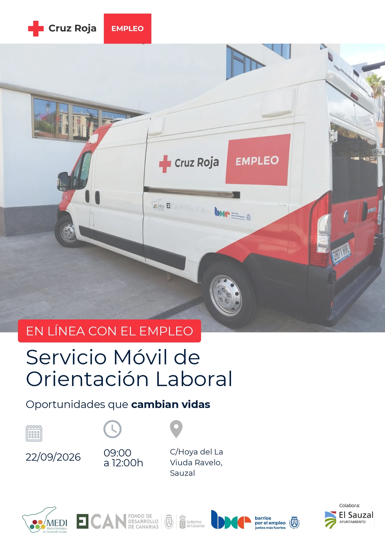Servicio móvil de orientación laboral en la plaza de Ravelo — Talleres y Formación en El Sauzal, Tenerife