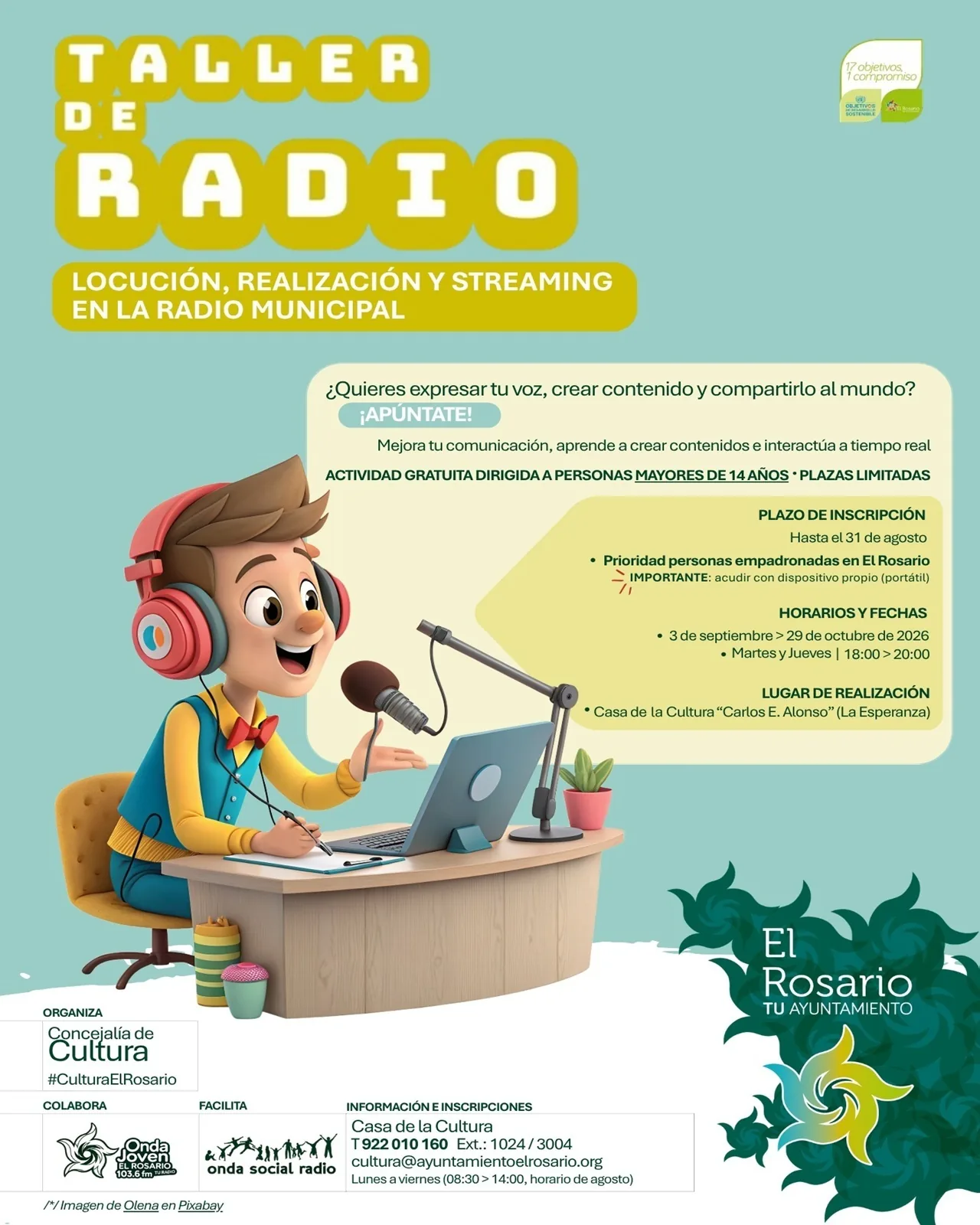 Taller gratuito de locución, realización y streaming en la radio municipal — Talleres y Formación en El Rosario, Tenerife